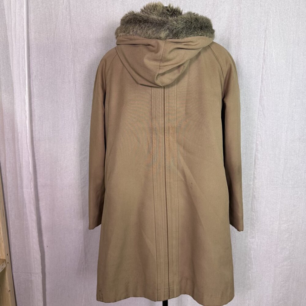 Vintage Womens Beige Wool Coat With Fur Collar And Lining Button Front Size L - Picture 3 of 10